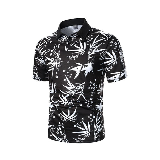 Leaf Print Short Sleeve Shirt – Casual Lapel