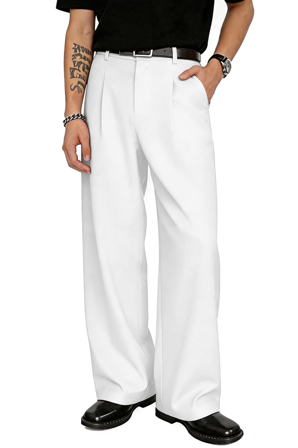 Wide Leg Pleated Dress Pants – Loose Fit