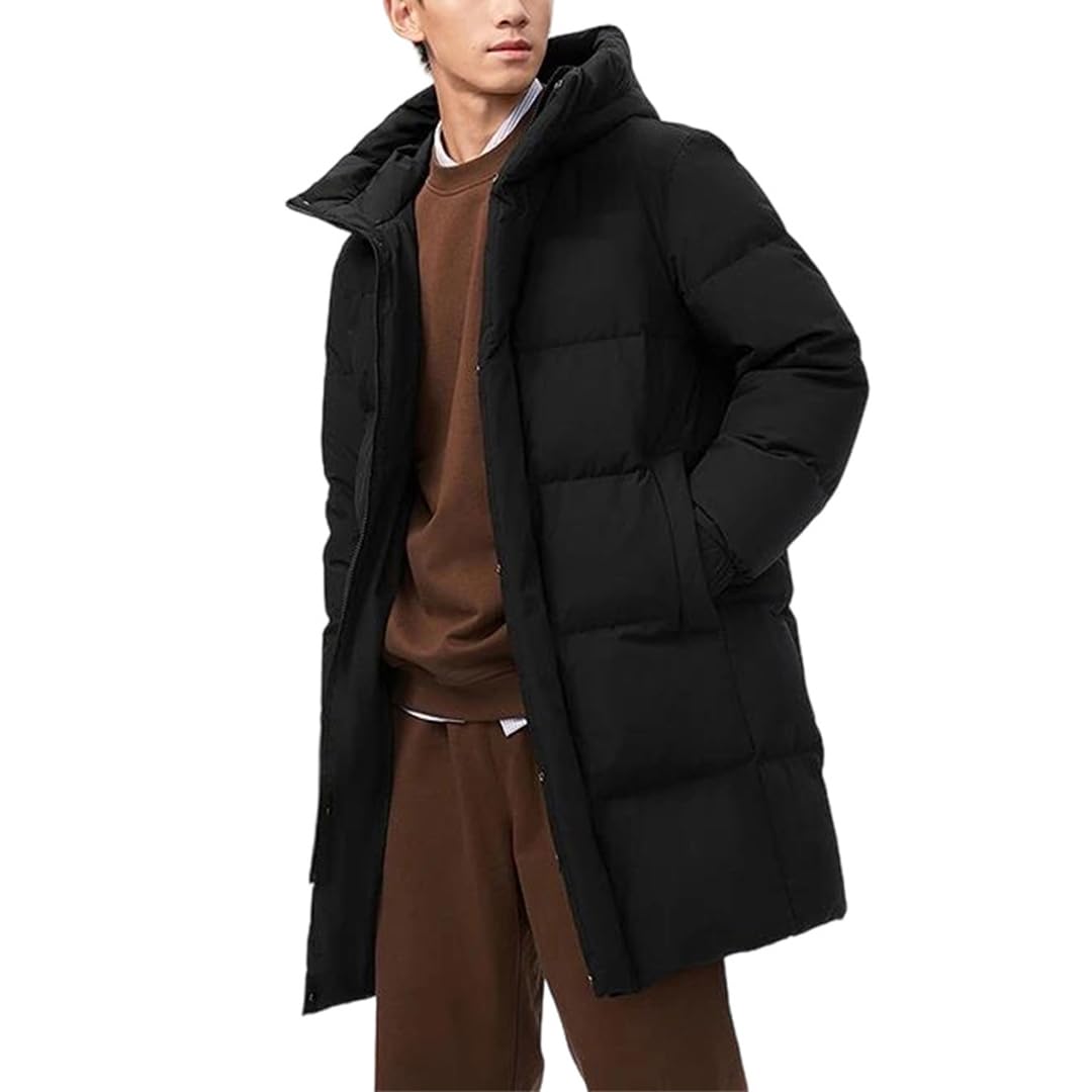 Long Down Jacket – Detachable Hood, Padded Winter Coat