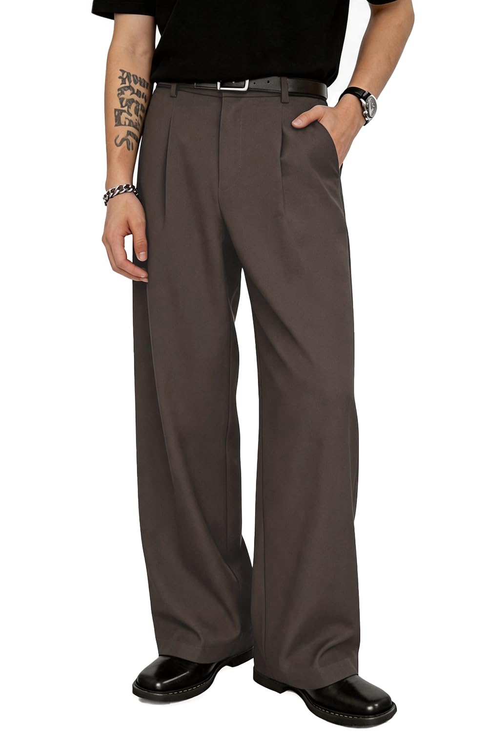 Wide Leg Pleated Dress Pants – Loose Fit