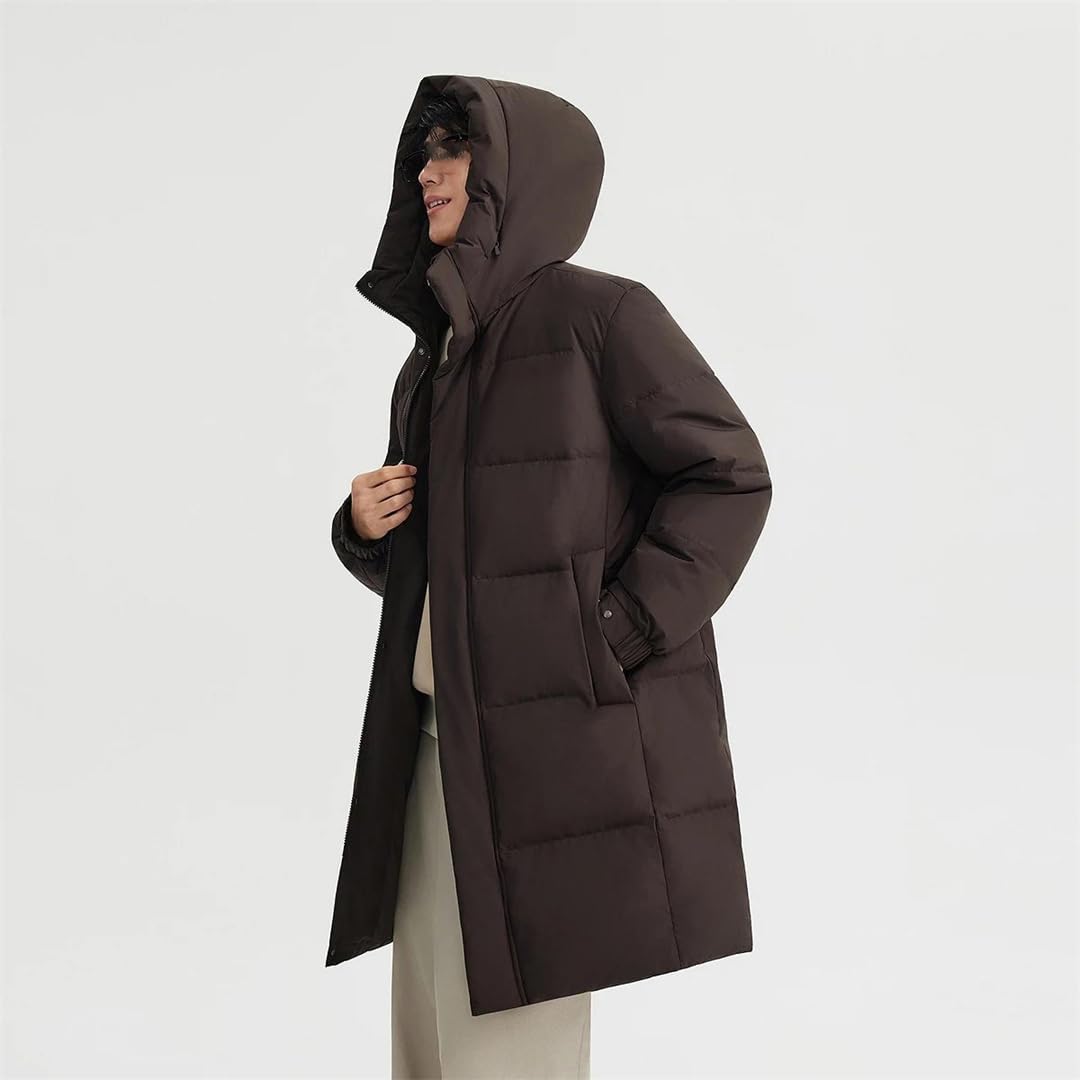 Long Down Jacket – Detachable Hood, Padded Winter Coat