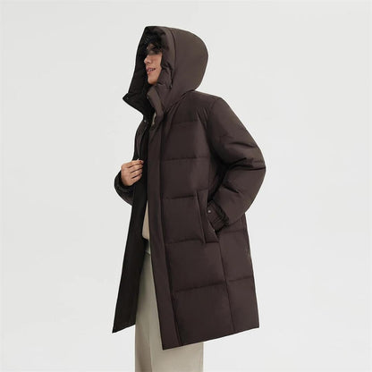 Long Down Jacket – Detachable Hood, Padded Winter Coat