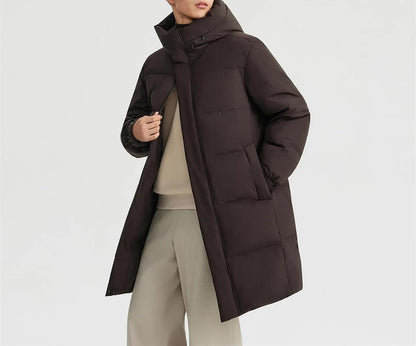Long Down Jacket – Detachable Hood, Padded Winter Coat