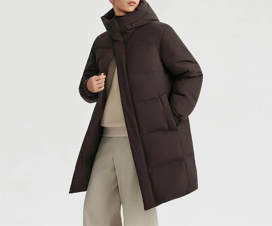 Long Down Jacket – Detachable Hood, Padded Winter Coat