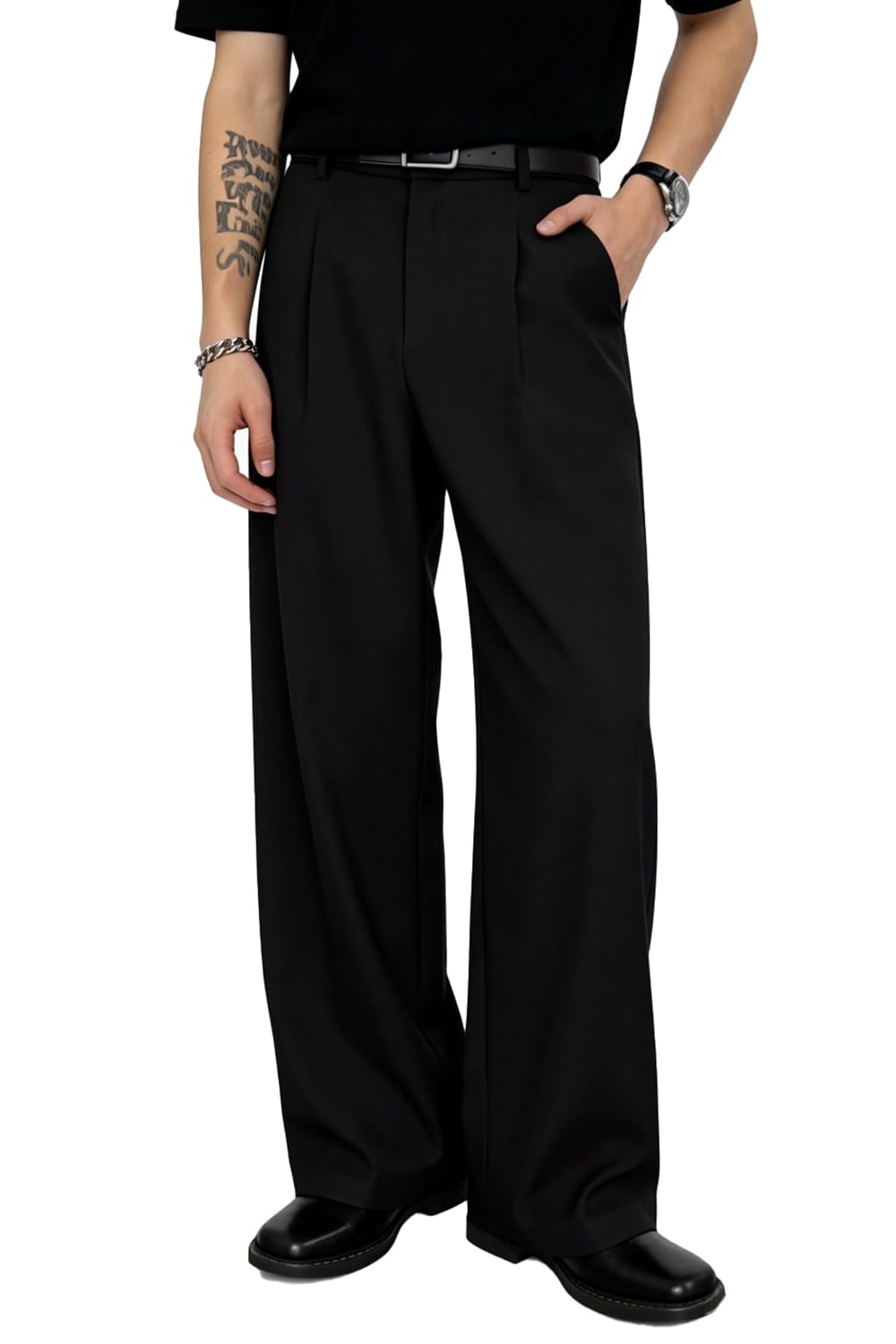 Wide Leg Pleated Dress Pants – Loose Fit