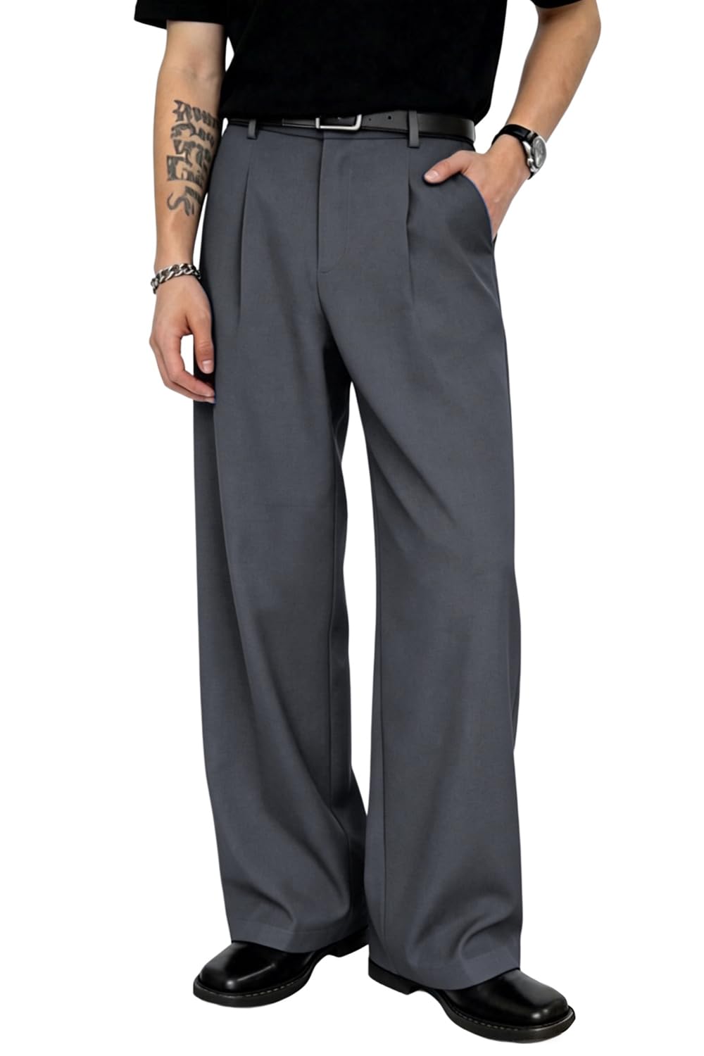Wide Leg Pleated Dress Pants – Loose Fit