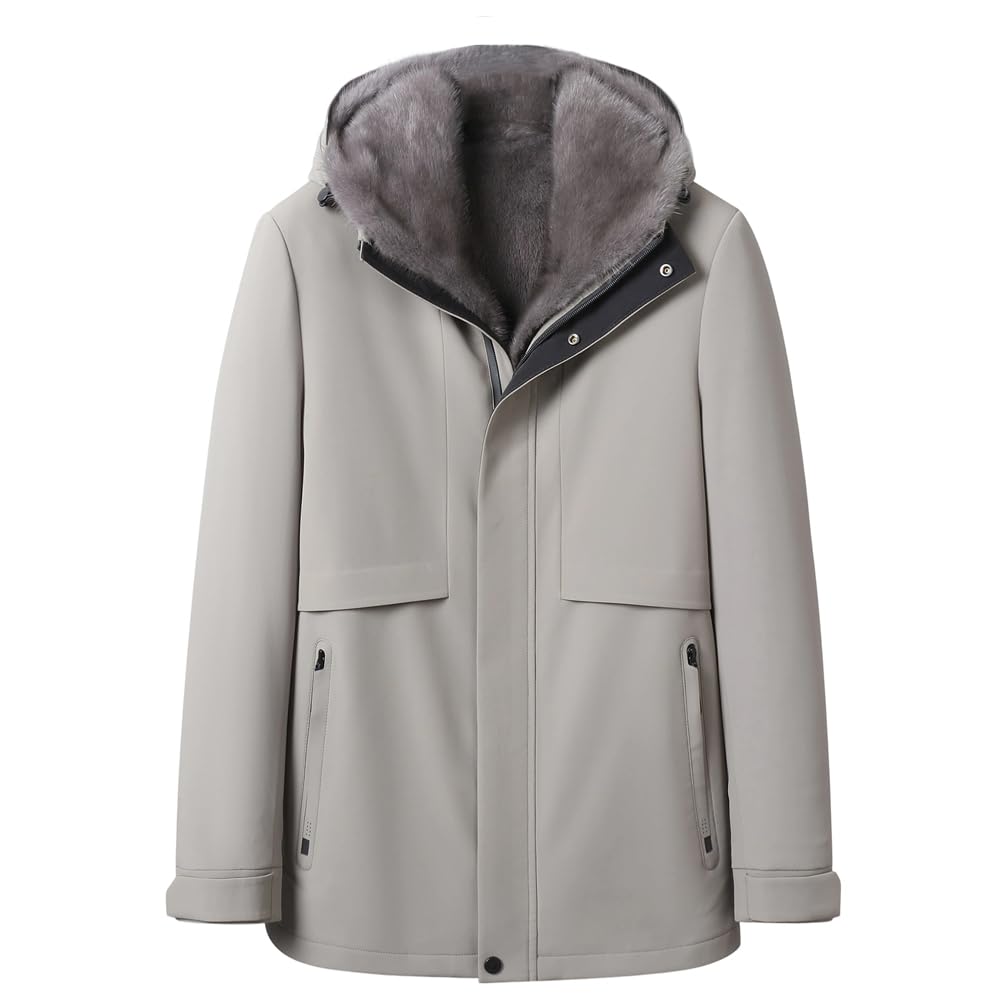 Light Khaki Parka – Detachable Mink Liner, Fur Hood