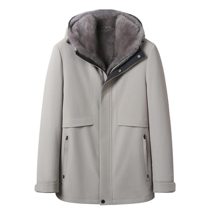 Light Khaki Parka – Detachable Mink Liner, Fur Hood