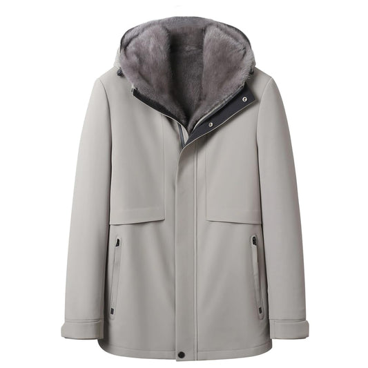 Light Khaki Parka – Detachable Mink Liner, Fur Hood