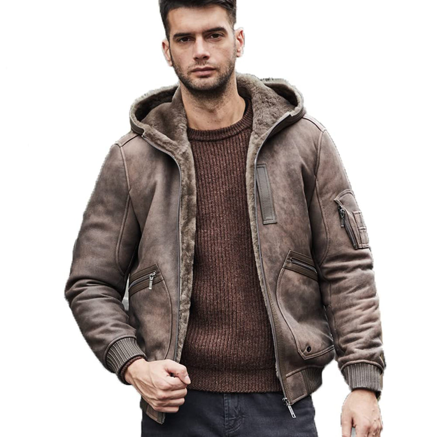 Shearling Flight Jacket – Hooded, Warm Winter Coat