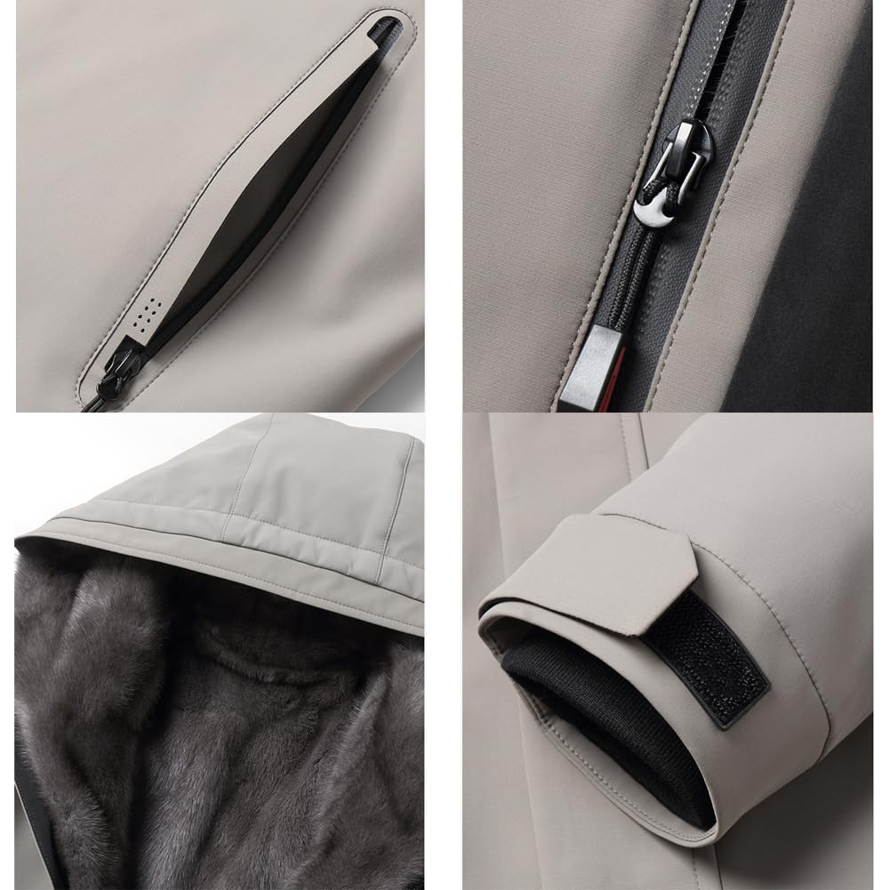 Light Khaki Parka – Detachable Mink Liner, Fur Hood