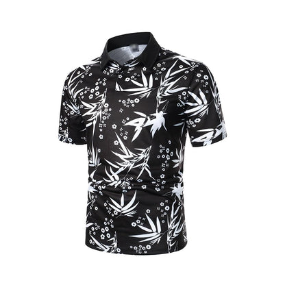 Leaf Print Short Sleeve Shirt – Casual Lapel