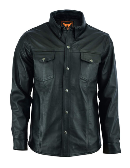 Classic Snap Leather Shirt – Black