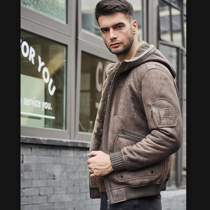 Shearling Flight Jacket – Hooded, Warm Winter Coat