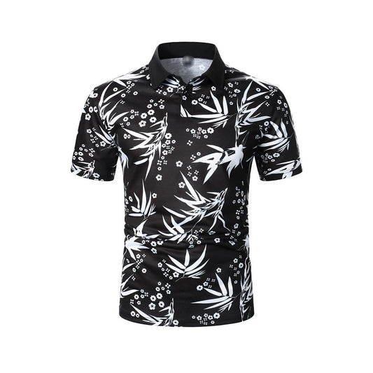 Leaf Print Short Sleeve Shirt – Casual Lapel