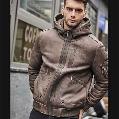 Shearling Flight Jacket – Hooded, Warm Winter Coat