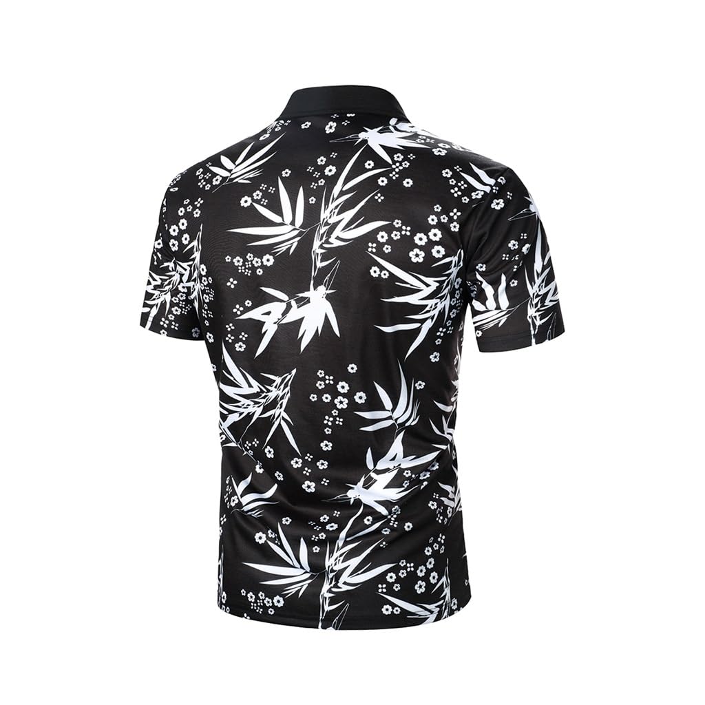 Leaf Print Short Sleeve Shirt – Casual Lapel
