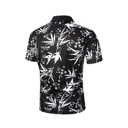 Leaf Print Short Sleeve Shirt – Casual Lapel