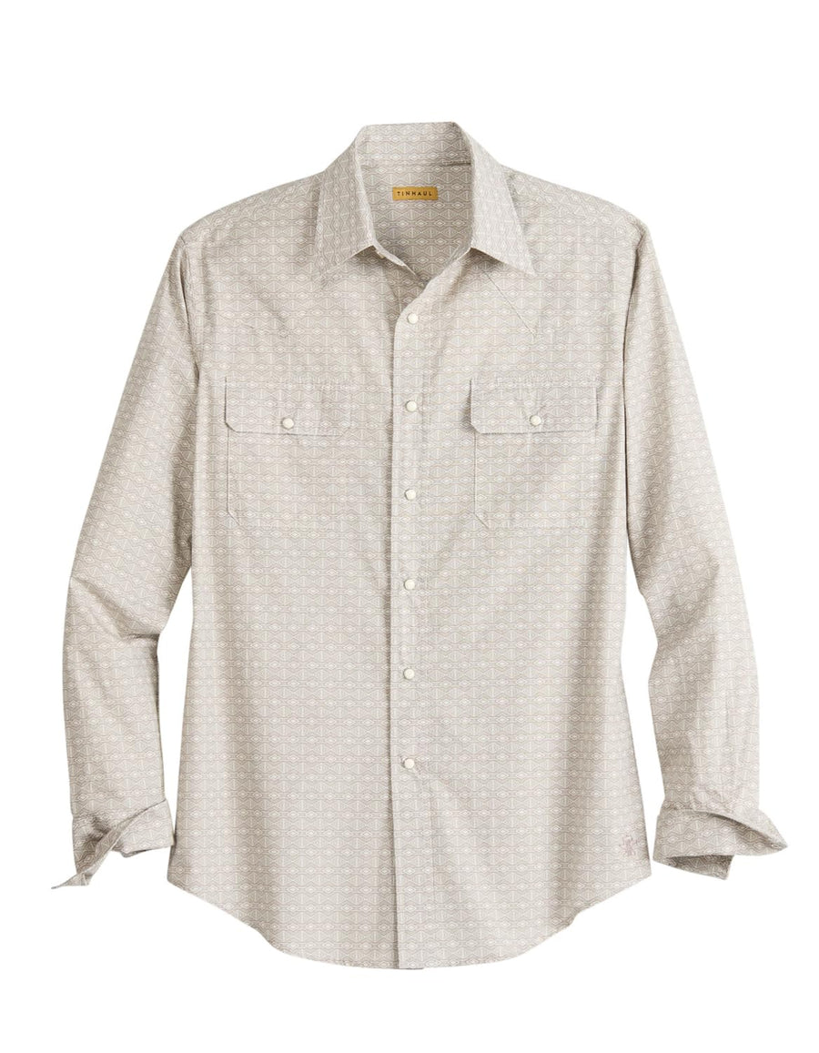 Light Brown Tribal Print Long-Sleeve Snap Shirt – Men’s